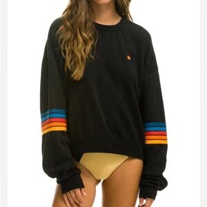 RAINBOW STITCH SLEEVE CREW SWEATSHIRT RELAXED - black, small